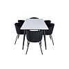 ebuy24 Jimmy195 eethoek eetkamertafel uitschuifbare tafel lengte cm 195 / 285 wit en 6 Berit eetkamerstal velours zwart.