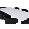 ebuy24 Jimmy195 eethoek eetkamertafel uitschuifbare tafel lengte cm 195 / 285 wit en 6 Berit eetkamerstal velours zwart.