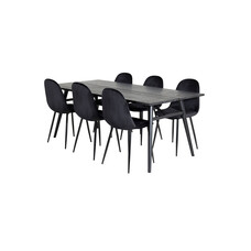 ebuy24 Sleek eethoek eetkamertafel uitschuifbare tafel lengte cm 195 / 280 zwart en 6 Polar eetkamerstal velours zwart.