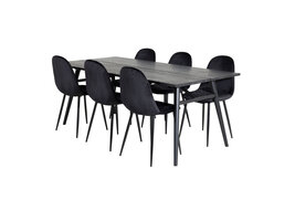 ebuy24 Sleek eethoek eetkamertafel uitschuifbare tafel lengte cm 195 / 280 zwart en 6 Polar eetkamerstal velours zwart.