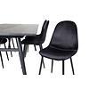 ebuy24 Sleek eethoek eetkamertafel uitschuifbare tafel lengte cm 195 / 280 zwart en 6 Polar eetkamerstal velours zwart.
