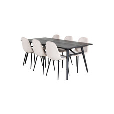 ebuy24 Sleek eethoek eetkamertafel uitschuifbare tafel lengte cm 195 / 280 zwart en 6 Polar eetkamerstal velours beige.