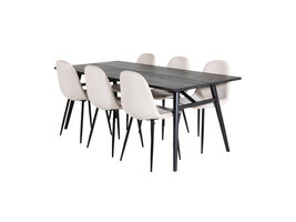 ebuy24 Sleek eethoek eetkamertafel uitschuifbare tafel lengte cm 195 / 280 zwart en 6 Polar eetkamerstal velours beige.