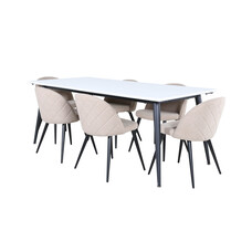 ebuy24 Jimmy195 eethoek eetkamertafel uitschuifbare tafel lengte cm 195 / 285 wit en 6 Velvet Stitches eetkamerstal beige.