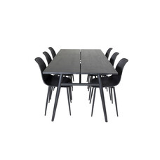 ebuy24 Sleek eethoek eetkamertafel uitschuifbare tafel lengte cm 195 / 280 zwart en 6 Polar eetkamerstal zwart.