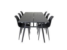 ebuy24 Sleek eethoek eetkamertafel uitschuifbare tafel lengte cm 195 / 280 zwart en 6 Polar eetkamerstal zwart.