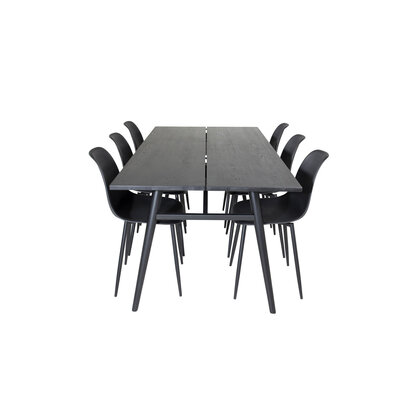 ebuy24 Sleek eethoek eetkamertafel uitschuifbare tafel lengte cm 195 / 280 zwart en 6 Polar eetkamerstal zwart.