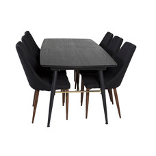 ebuy24 Gold eethoek eetkamertafel uitschuifbare tafel lengte cm 180 / 220 zwart en 6 Leone eetkamerstal zwart.