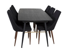 ebuy24 Gold eethoek eetkamertafel uitschuifbare tafel lengte cm 180 / 220 zwart en 6 Leone eetkamerstal zwart.