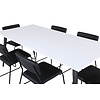 ebuy24 Jimmy195 eethoek eetkamertafel uitschuifbare tafel lengte cm 195 / 285 wit en 6 Kenth eetkamerstal PU kunstleer zwart.