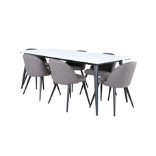 ebuy24 Jimmy195 eethoek eetkamertafel uitschuifbare tafel lengte cm 195 / 285 wit en 6 Velvet Stitches eetkamerstal grijs.