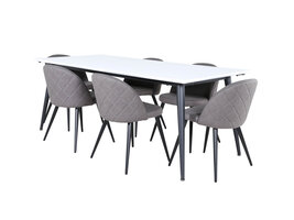 ebuy24 Jimmy195 eethoek eetkamertafel uitschuifbare tafel lengte cm 195 / 285 wit en 6 Velvet Stitches eetkamerstal grijs.