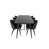 ebuy24 Gold eethoek eetkamertafel uitschuifbare tafel lengte cm 180 / 220 zwart en 6 Velvet eetkamerstal PU kunstleer zwart.