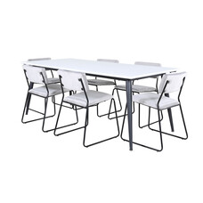 ebuy24 Jimmy195 eethoek eetkamertafel uitschuifbare tafel lengte cm 195 / 285 wit en 6 Kenth eetkamerstal velours grijs.