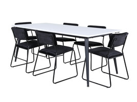 ebuy24 Jimmy195 eethoek eetkamertafel uitschuifbare tafel lengte cm 195 / 285 wit en 6 Kenth eetkamerstal velours zwart.