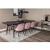 ebuy24 Gold eethoek eetkamertafel uitschuifbare tafel lengte cm 180 / 220 zwart en 6 Velvet eetkamerstal velours roze, zwart, messing decor.