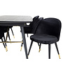 ebuy24 Gold eethoek eetkamertafel uitschuifbare tafel lengte cm 180 / 220 zwart en 6 Velvet eetkamerstal velours zwart, messing decor.