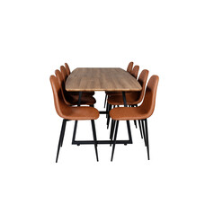 ebuy24 IncaNABL eethoek eetkamertafel uitschuifbare tafel lengte cm 160 / 200 el hout decor en 8 Polar eetkamerstal PU kunstleer bruin.