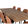 ebuy24 IncaNABL eethoek eetkamertafel uitschuifbare tafel lengte cm 160 / 200 el hout decor en 8 Polar eetkamerstal PU kunstleer bruin.