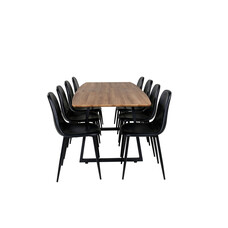 ebuy24 IncaNABL eethoek eetkamertafel uitschuifbare tafel lengte cm 160 / 200 el hout decor en 8 Polar eetkamerstal PU kunstleer zwart PU kunstleer.