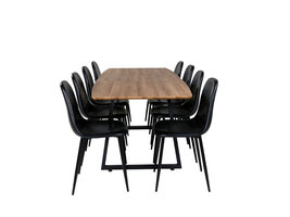 ebuy24 IncaNABL eethoek eetkamertafel uitschuifbare tafel lengte cm 160 / 200 el hout decor en 8 Polar eetkamerstal PU kunstleer zwart PU kunstleer.