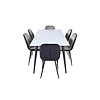 ebuy24 Jimmy195 eethoek eetkamertafel uitschuifbare tafel lengte cm 195 / 285 wit en 6 Emma eetkamerstal velours grijs,zwart.