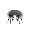 ebuy24 Gold eethoek eetkamertafel uitschuifbare tafel lengte cm 180 / 220 zwart en 6 Velvet eetkamerstal fluweel lichtgrijs, zwart.