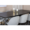 ebuy24 Gold eethoek eetkamertafel uitschuifbare tafel lengte cm 180 / 220 zwart en 6 Velvet eetkamerstal fluweel lichtgrijs, zwart.