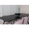 ebuy24 Gold eethoek eetkamertafel uitschuifbare tafel lengte cm 180 / 220 zwart en 6 Velvet eetkamerstal fluweel roze, zwart.