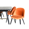 ebuy24 Gold eethoek eetkamertafel uitschuifbare tafel lengte cm 180 / 220 zwart en 6 Velvet eetkamerstal velours oranje, zwart.