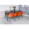 ebuy24 Gold eethoek eetkamertafel uitschuifbare tafel lengte cm 180 / 220 zwart en 6 Velvet eetkamerstal velours oranje, zwart.