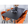 ebuy24 Gold eethoek eetkamertafel uitschuifbare tafel lengte cm 180 / 220 zwart en 6 Velvet eetkamerstal velours oranje, zwart.
