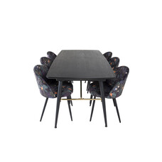 ebuy24 Gold eethoek eetkamertafel uitschuifbare tafel lengte cm 180 / 220 zwart en 6 Velvet eetkamerstal velours gebloeid.