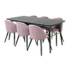 ebuy24 Gold eethoek eetkamertafel uitschuifbare tafel lengte cm 180 / 220 zwart en 6 Velvet eetkamerstal velours roze, zwart.