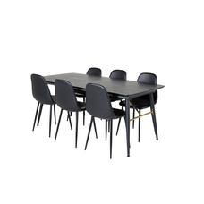 ebuy24 Gold eethoek eetkamertafel uitschuifbare tafel lengte cm 180 / 220 zwart en 6 Polar eetkamerstal PU kunstleer zwart PU kunstleer.