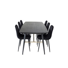 ebuy24 Gold eethoek eetkamertafel uitschuifbare tafel lengte cm 180 / 220 zwart en 6 Polar Diamond eetkamerstal velours zwart.