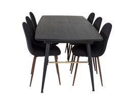 ebuy24 Gold eethoek eetkamertafel uitschuifbare tafel lengte cm 180 / 220 zwart en 6 Polar eetkamerstal zwart.