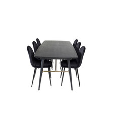 ebuy24 Gold eethoek eetkamertafel uitschuifbare tafel lengte cm 180 / 220 zwart en 6 Polar eetkamerstal velours zwart.