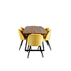 ebuy24 IncaNABL eethoek eetkamertafel uitschuifbare tafel lengte cm 160 / 200 el hout decor en 6 Velvet eetkamerstal velours geel, zwart.
