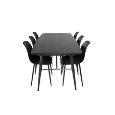 ebuy24 Gold eethoek eetkamertafel uitschuifbare tafel lengte cm 180 / 220 zwart en 6 Polar eetkamerstal zwart.