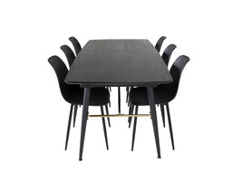 ebuy24 Gold eethoek eetkamertafel uitschuifbare tafel lengte cm 180 / 220 zwart en 6 Polar eetkamerstal zwart.