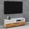 ebuy24 ArilaXL TV-meubel 1 kleppe 2 planken wit, eik decor.