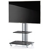ebuy24 Tosal TV-meubel met glazen voet, 1 glazen legbord en wielen, Zilverkleurig, zwart glas.