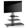 ebuy24 Amalo Maxi TV-meubel met 3 legplanken en glazen voet, Zilverkleurig, zwart glas.