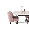 ebuy24 Estelle eethoek eetkamertafel marmer wit en 4 Velvet eetkamerstal velours roze, zwart.