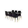 ebuy24 Dipp180x90BLBR eethoek eetkamertafel zwart en 6 Velvet Deluxe eetkamerstal velours zwart, messing decor.
