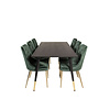 ebuy24 Dipp180x90BLBR eethoek eetkamertafel zwart en 6 Velvet Deluxe eetkamerstal velours groente, messing decor.