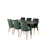 ebuy24 Dipp180x90BLBR eethoek eetkamertafel zwart en 6 Velvet Deluxe eetkamerstal velours groente, messing decor.