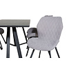 ebuy24 MarinaBLBL eethoek eetkamertafel zwart en 6 Gemma eetkamerstal grijs.