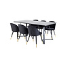 ebuy24 MarinaBLBL eethoek eetkamertafel zwart en 6 Velvet eetkamerstal velours zwart, messing decor.